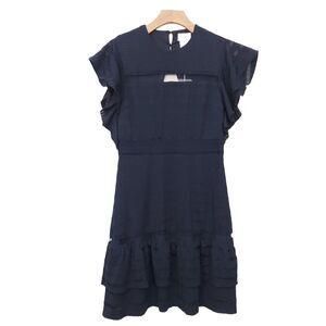 Foxiedox Tiered Dress Womens Large Navy Butterfly Sleeve Open Back Chic